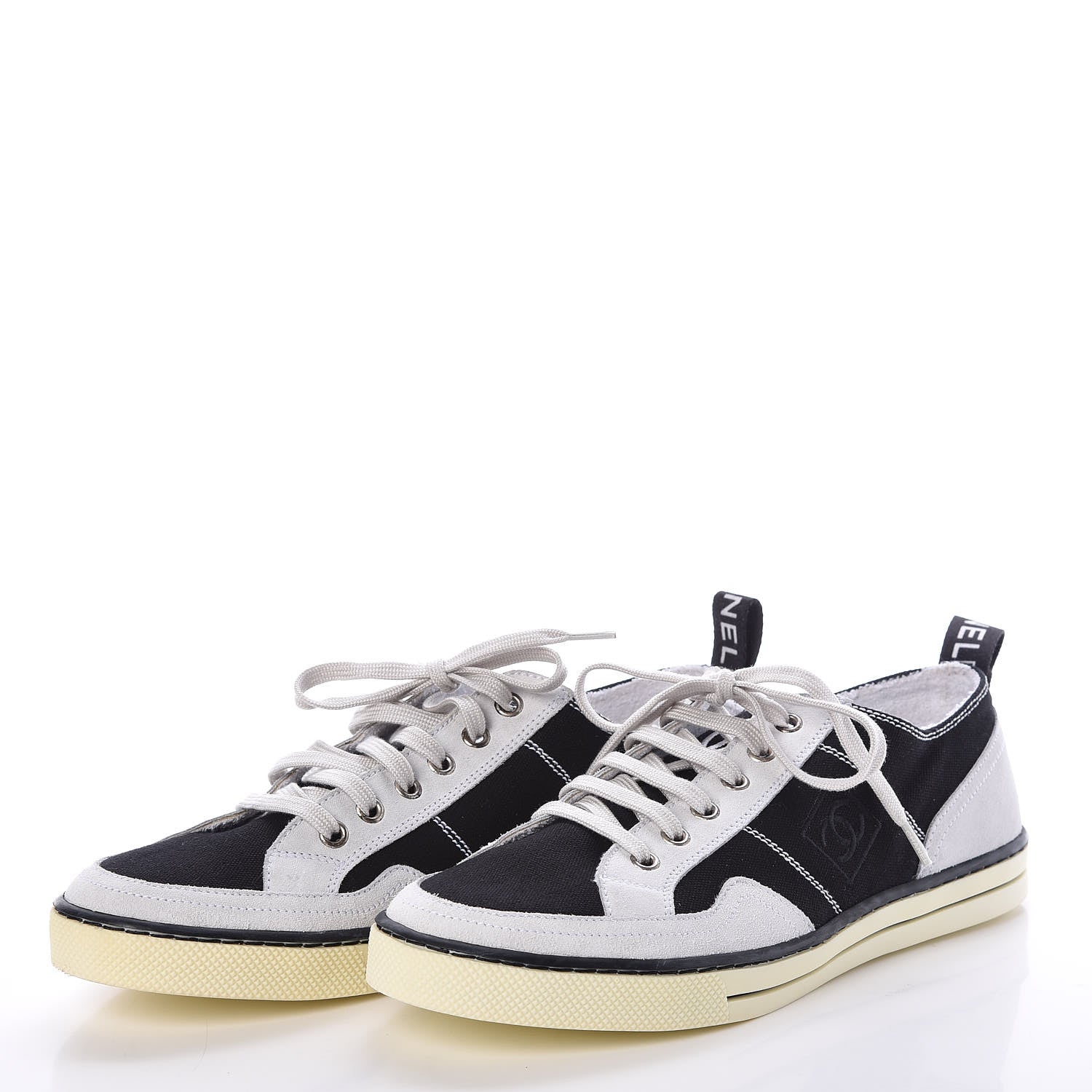 Chanel Canvas Suede Womens Lace Up Sneakers 41 White Black 3 of 7