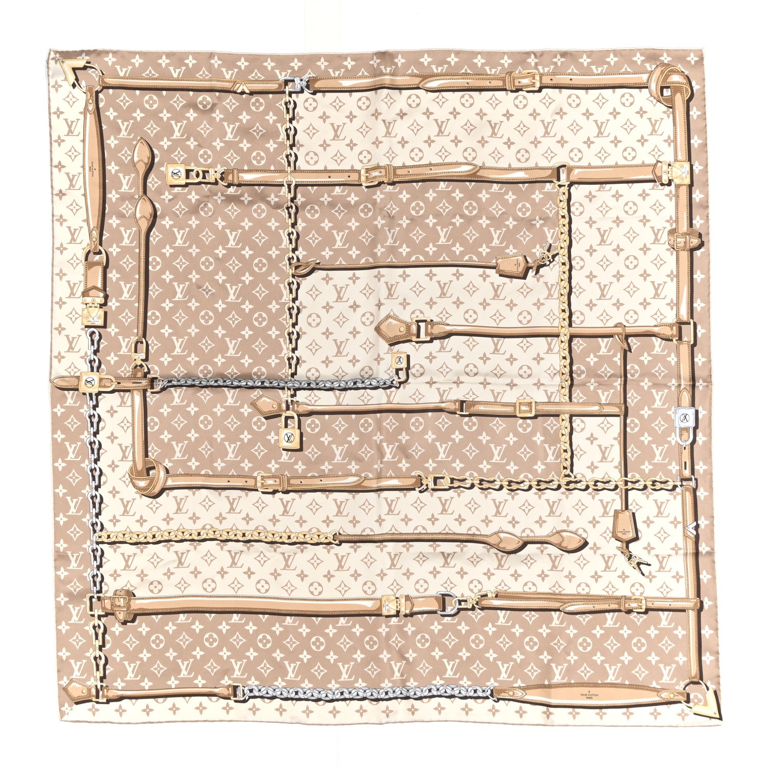 Louis Vuitton Silk Monogram Denimgram Confidential Square 90 Scarf Beige 1 of 3