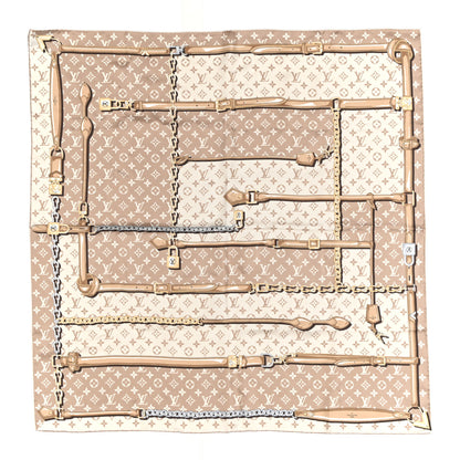 Louis Vuitton Silk Monogram Denimgram Confidential Square 90 Scarf Beige 1 of 3