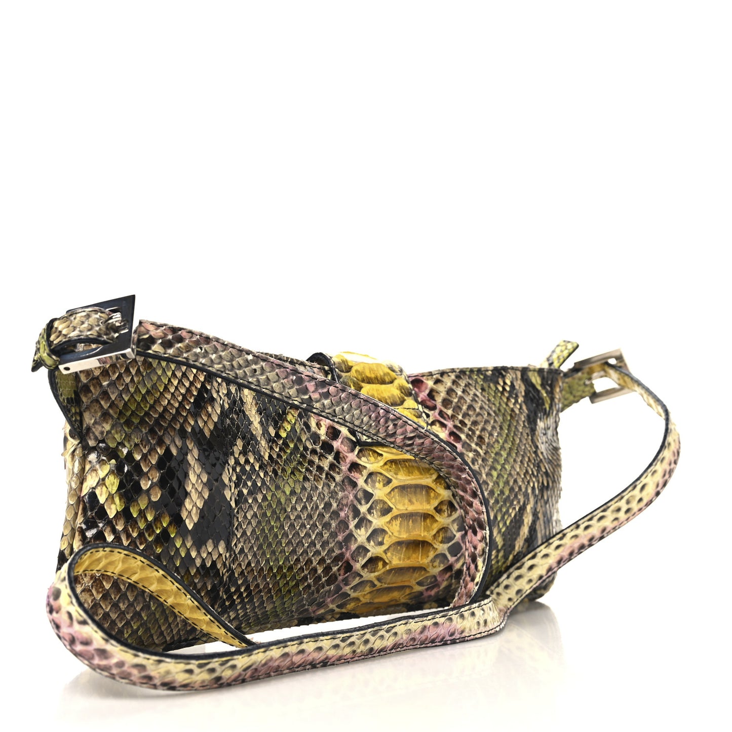 Snakeskin Mirror Baguette Shoulder Bag