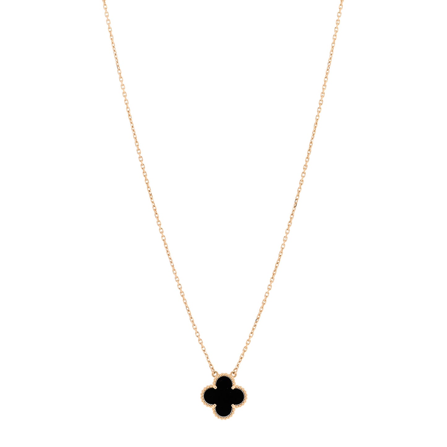 18K Yellow Gold Black Onyx Vintage Alhambra Pendant Necklace