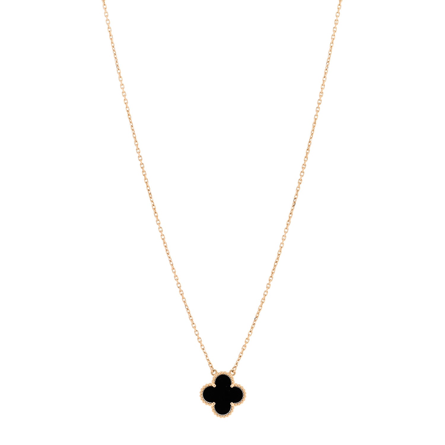 Van Cleef & Arpels 18K Yellow Gold Black Onyx Vintage Alhambra Pendant Necklace 1 of 5