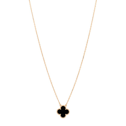 Van Cleef & Arpels 18K Yellow Gold Black Onyx Vintage Alhambra Pendant Necklace 1 of 5