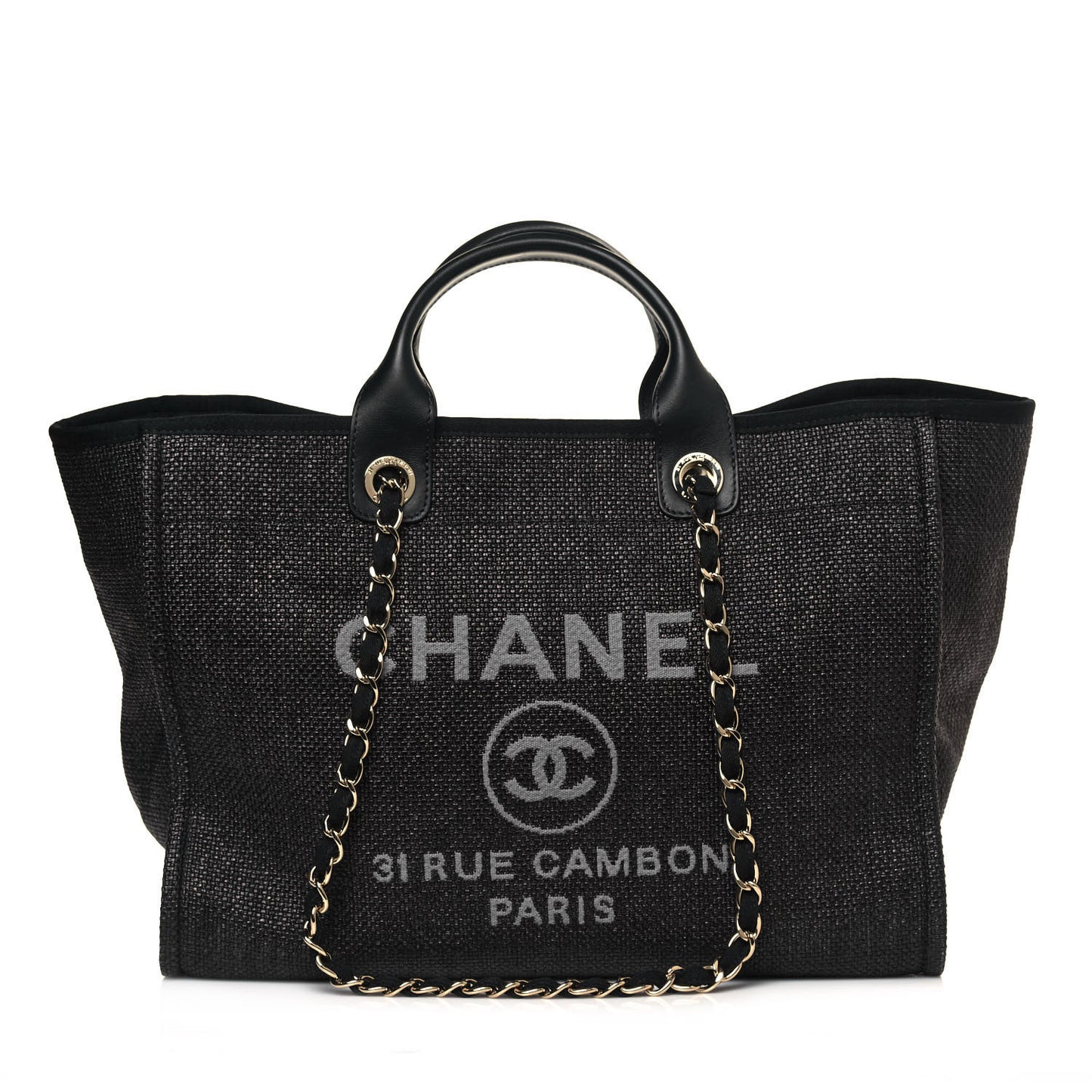 Woven Straw Raffia Large Deauville Tote Black