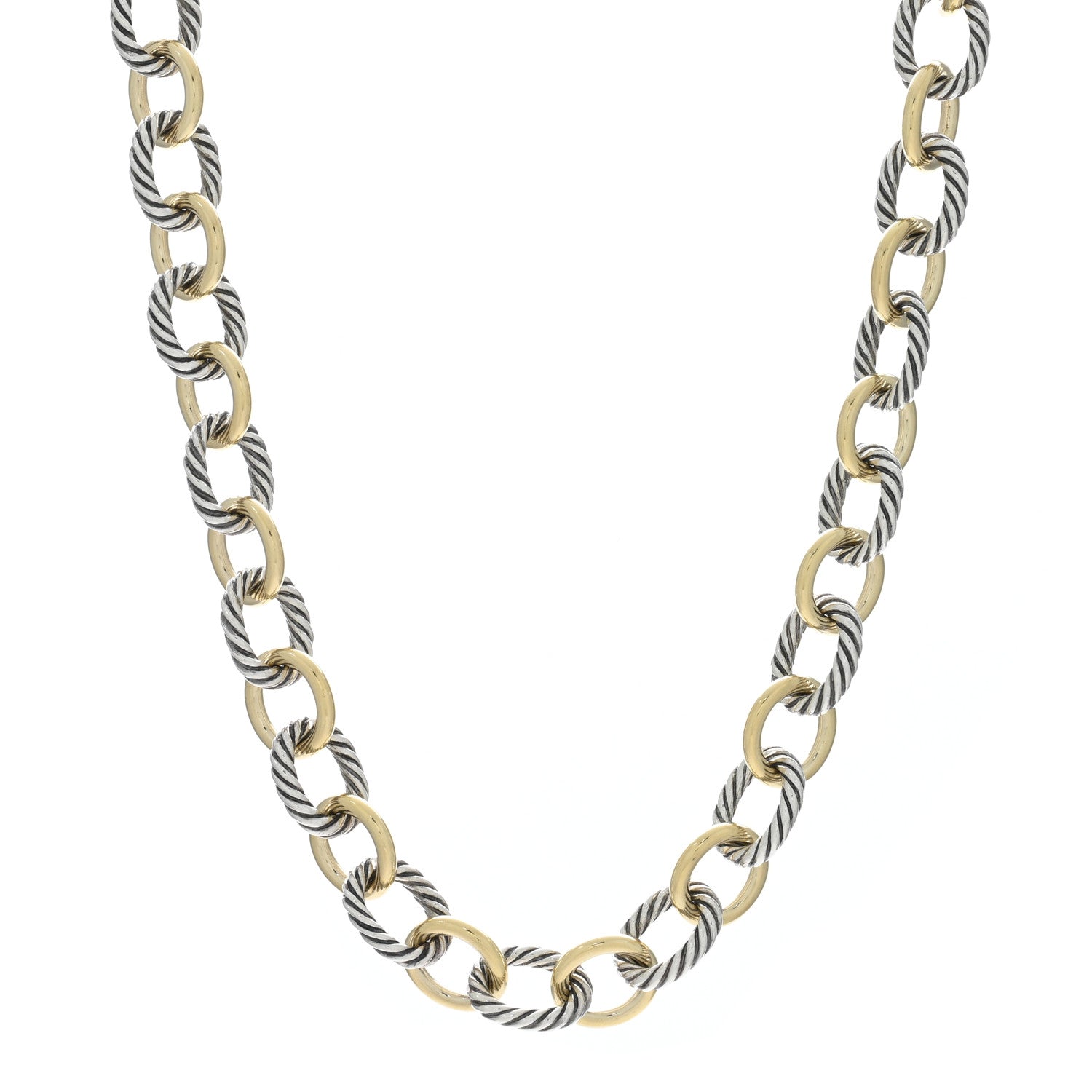 David Yurman Sterling Silver 18K Yellow Gold 12mm Large Oval Link Necklace 1 of 5