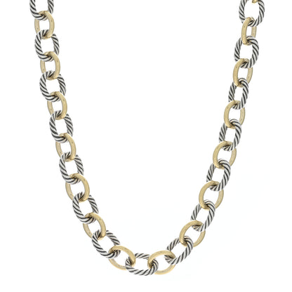 David Yurman Sterling Silver 18K Yellow Gold 12mm Large Oval Link Necklace 1 of 5