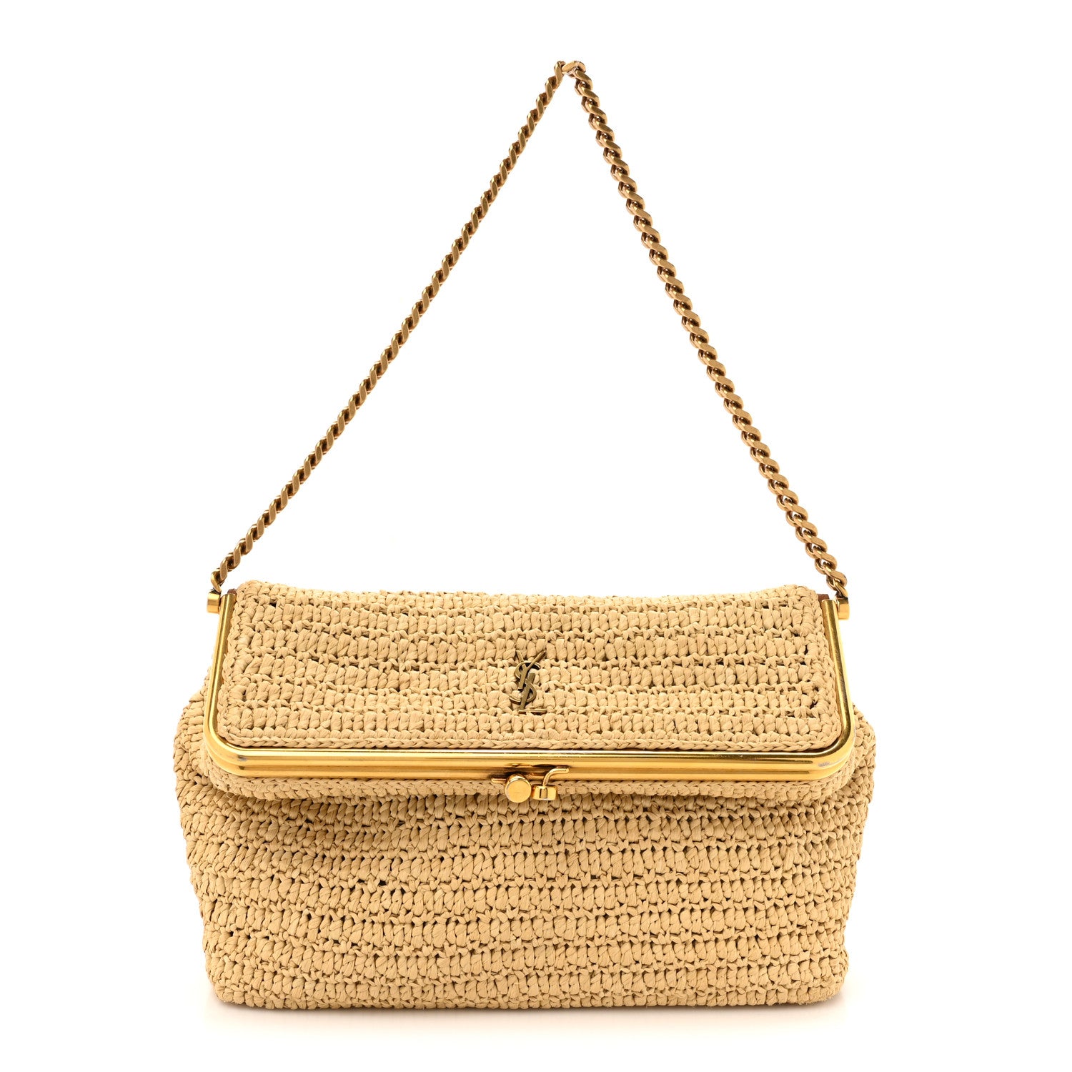Saint Laurent Raffia Monogram Medium Sac Charnerie Naturale Brick 1 of 13