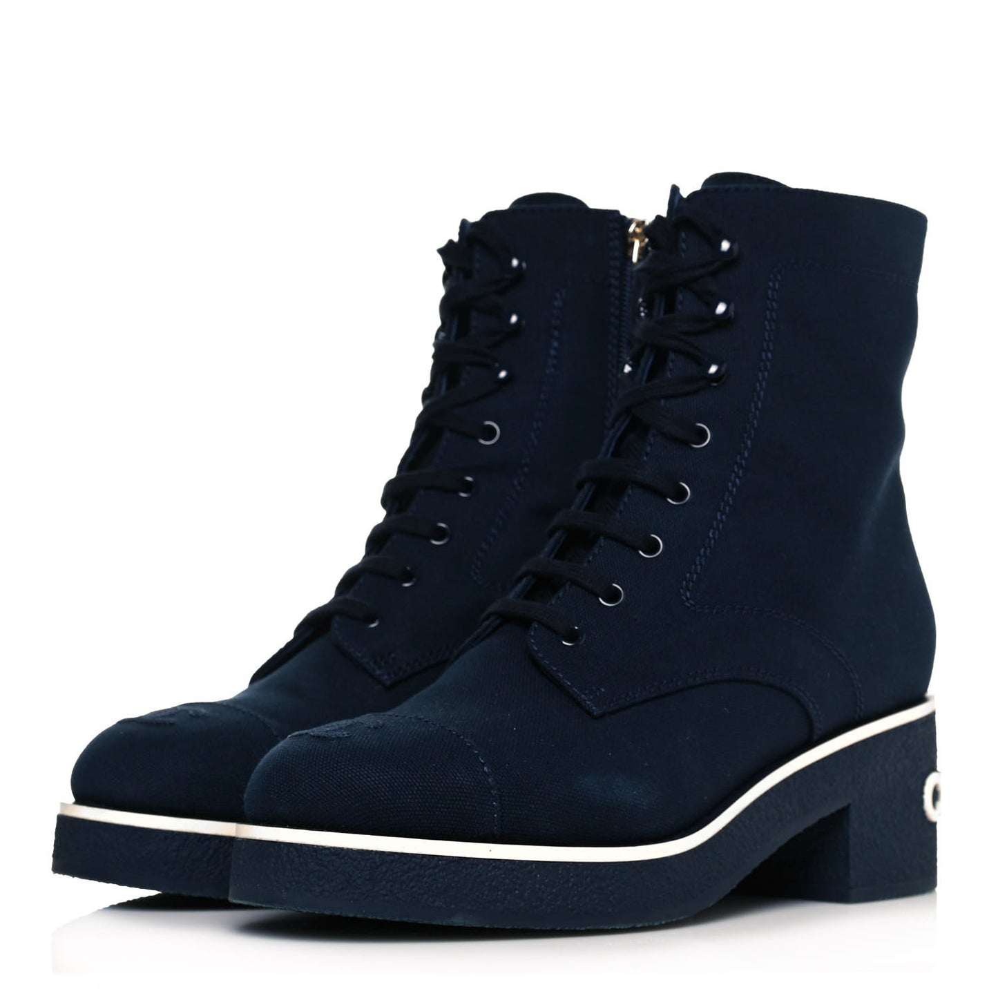 Fabric Lace Up Combat Boots 40 Navy Blue