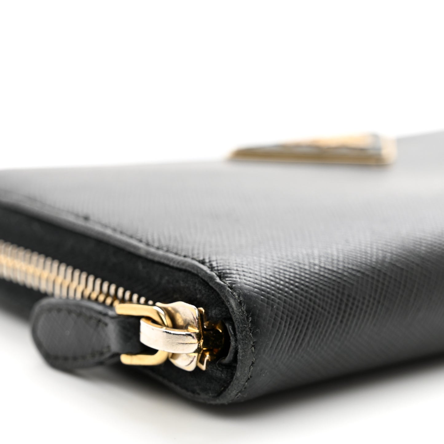 Saffiano Triangle Zip Around Wallet Black