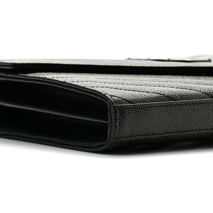 Saint Laurent Grain De Poudre Matelasse Chevron Monogram Chain Wallet Black 8 of 10