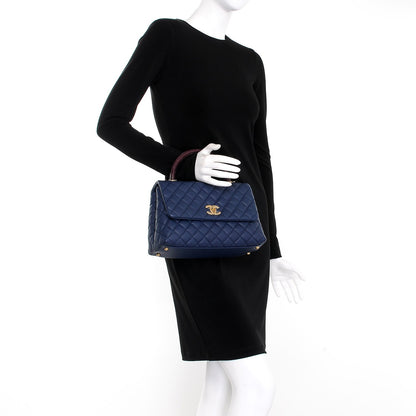 Chanel Caviar Lizard Quilted Small Coco Handle Flap Navy 3 of 8