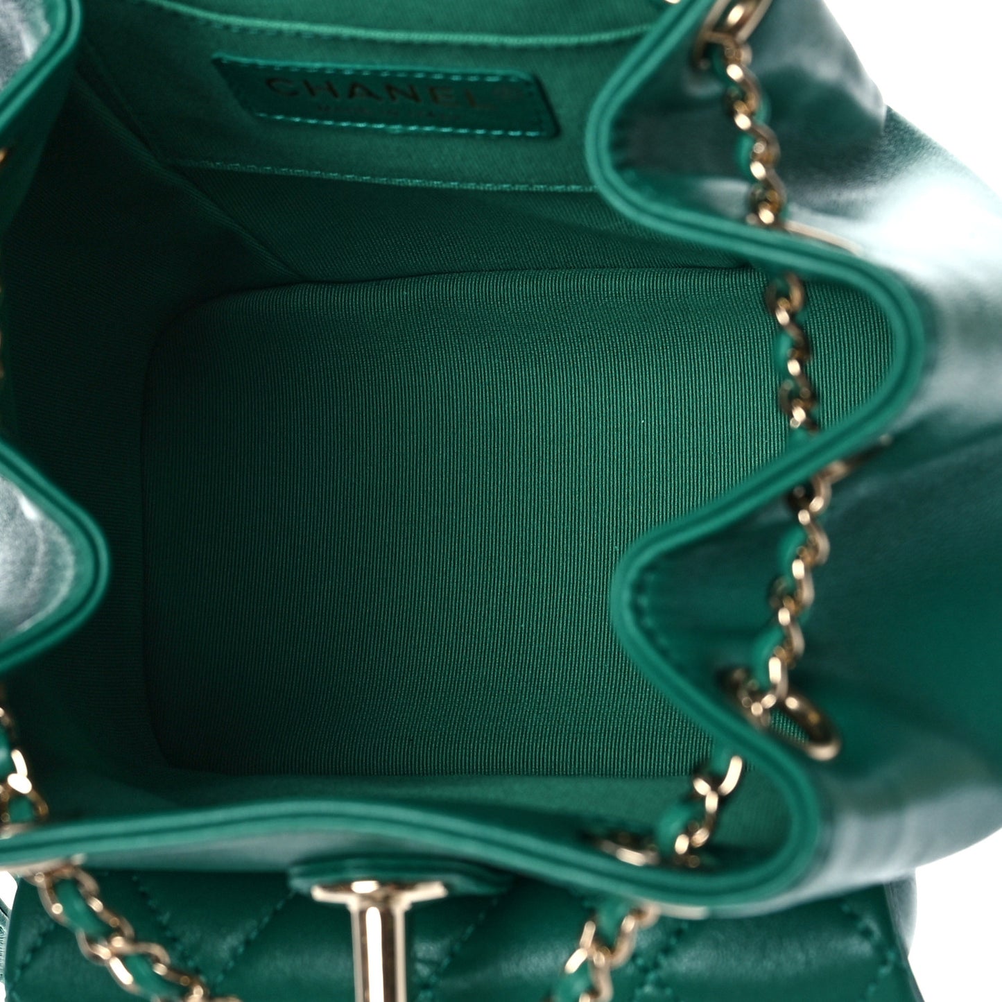 Lambskin Quilted Small Duma Drawstring Backpack Green