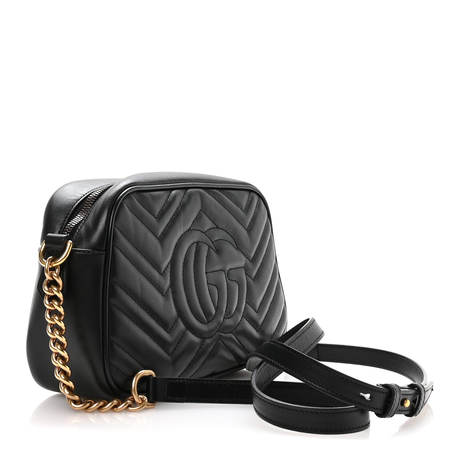 Gucci Calfskin Matelasse Small GG Marmont Chain Shoulder Bag Black 3 of 11