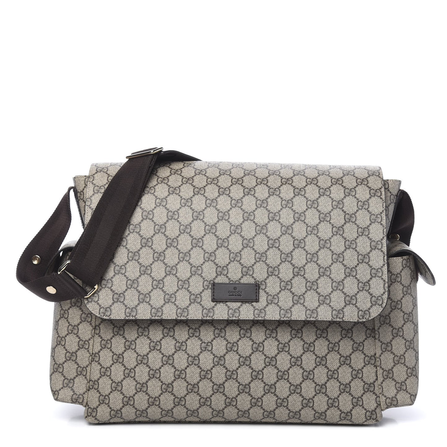 GG Supreme Monogram Selleria Calfskin Messenger Diaper Bag Beige Ebony Cocoa Dark Chocolate