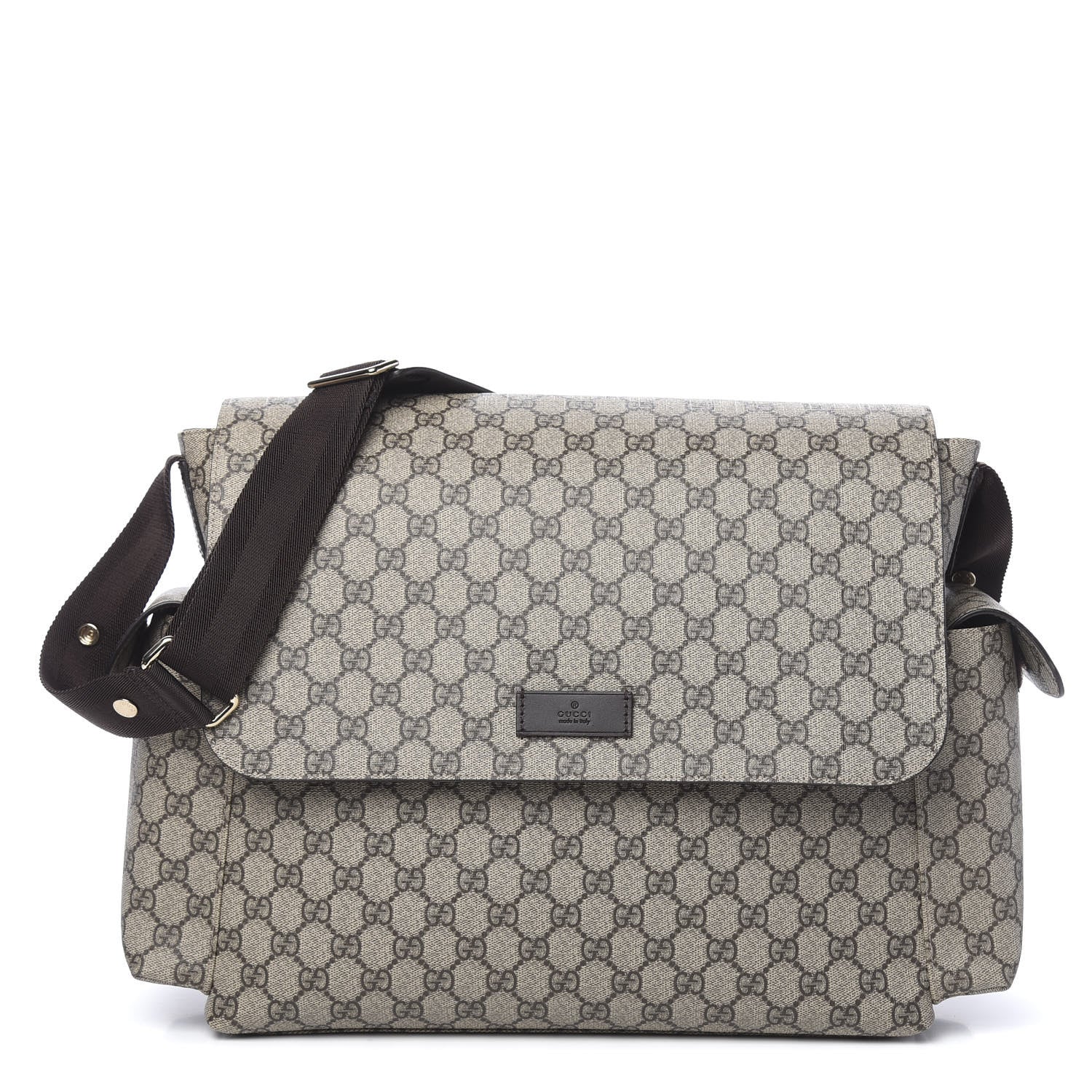Gucci GG Supreme Monogram Selleria Calfskin Messenger Diaper Bag Beige Ebony Cocoa Dark Chocolate 1 of 11