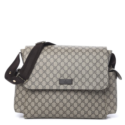 Gucci GG Supreme Monogram Selleria Calfskin Messenger Diaper Bag Beige Ebony Cocoa Dark Chocolate 1 of 11