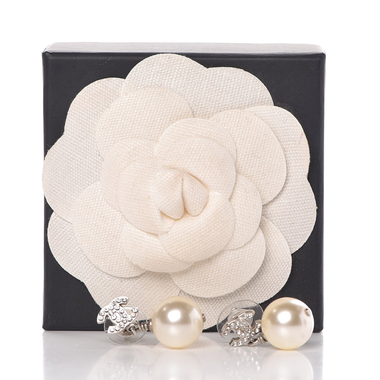 Crystal Pearl CC Drop Earrings Silver