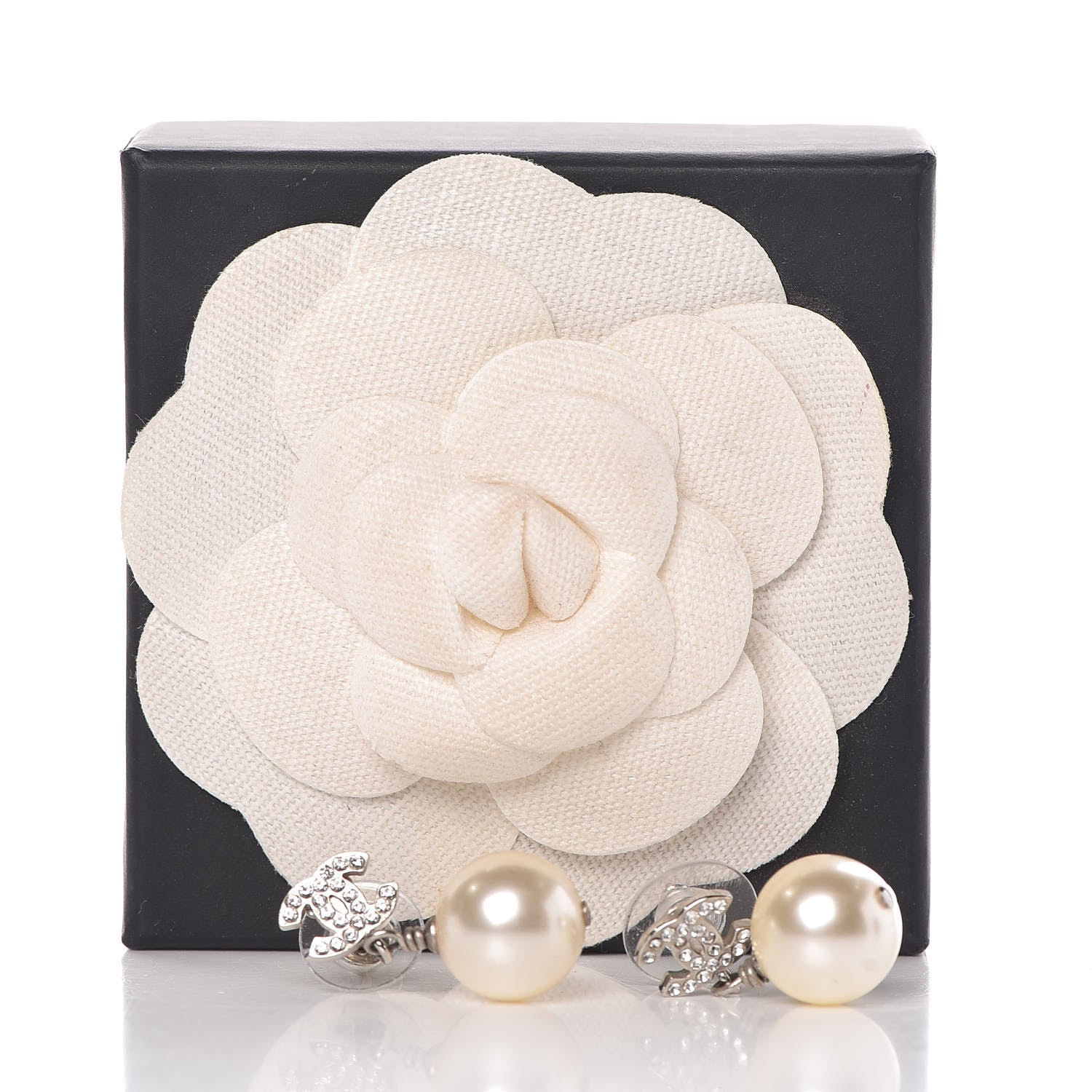 Chanel Crystal Pearl CC Drop Earrings Silver 5 of 5