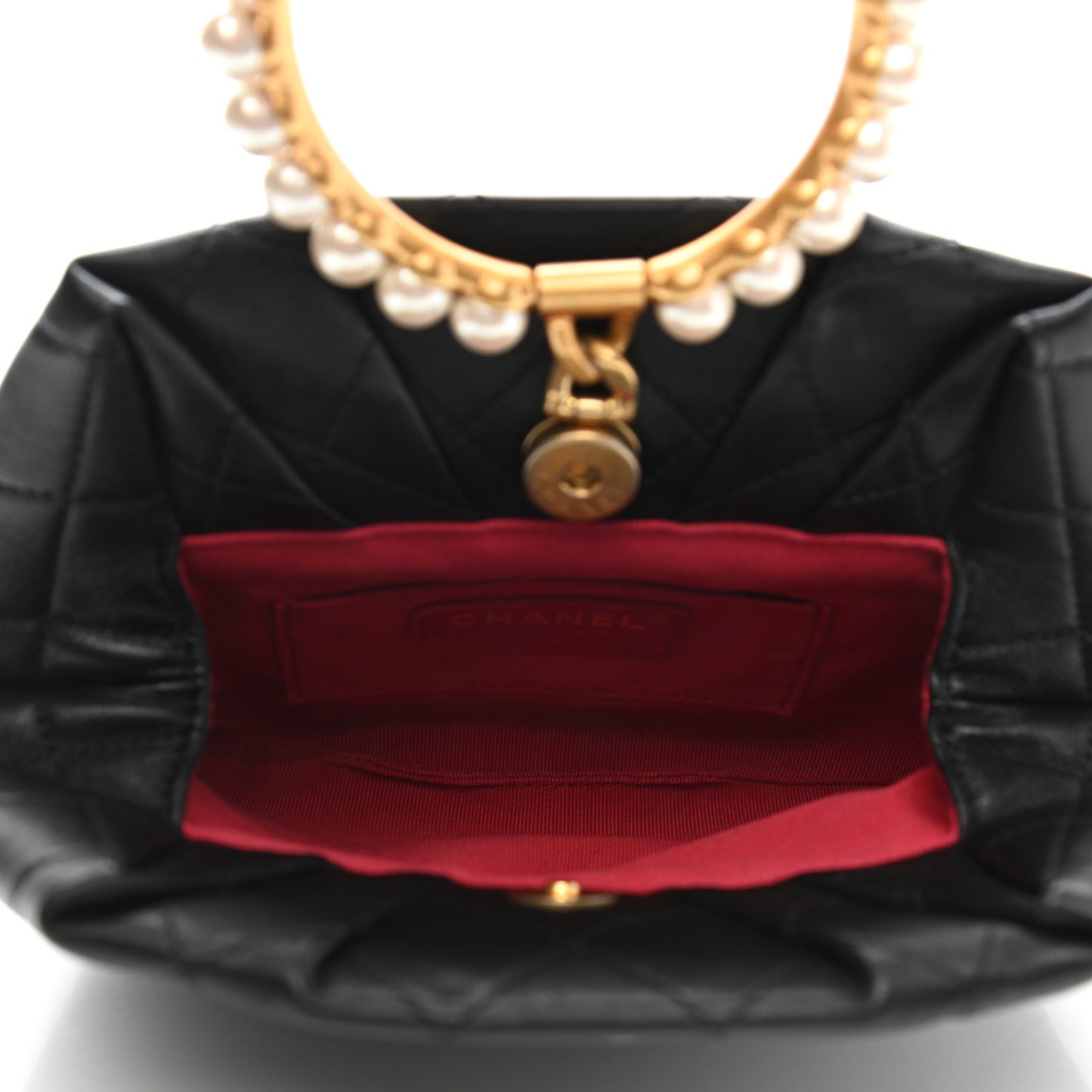 Lambskin Quilted Pearl Crown Clutch Bag Black