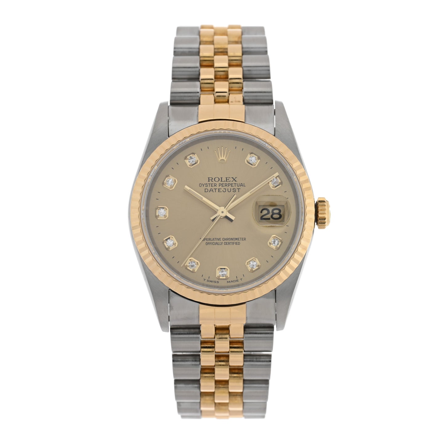Stainless Steel 18K Yellow Gold Diamond 36mm Oyster Perpetual Datejust Watch Champagne 16233