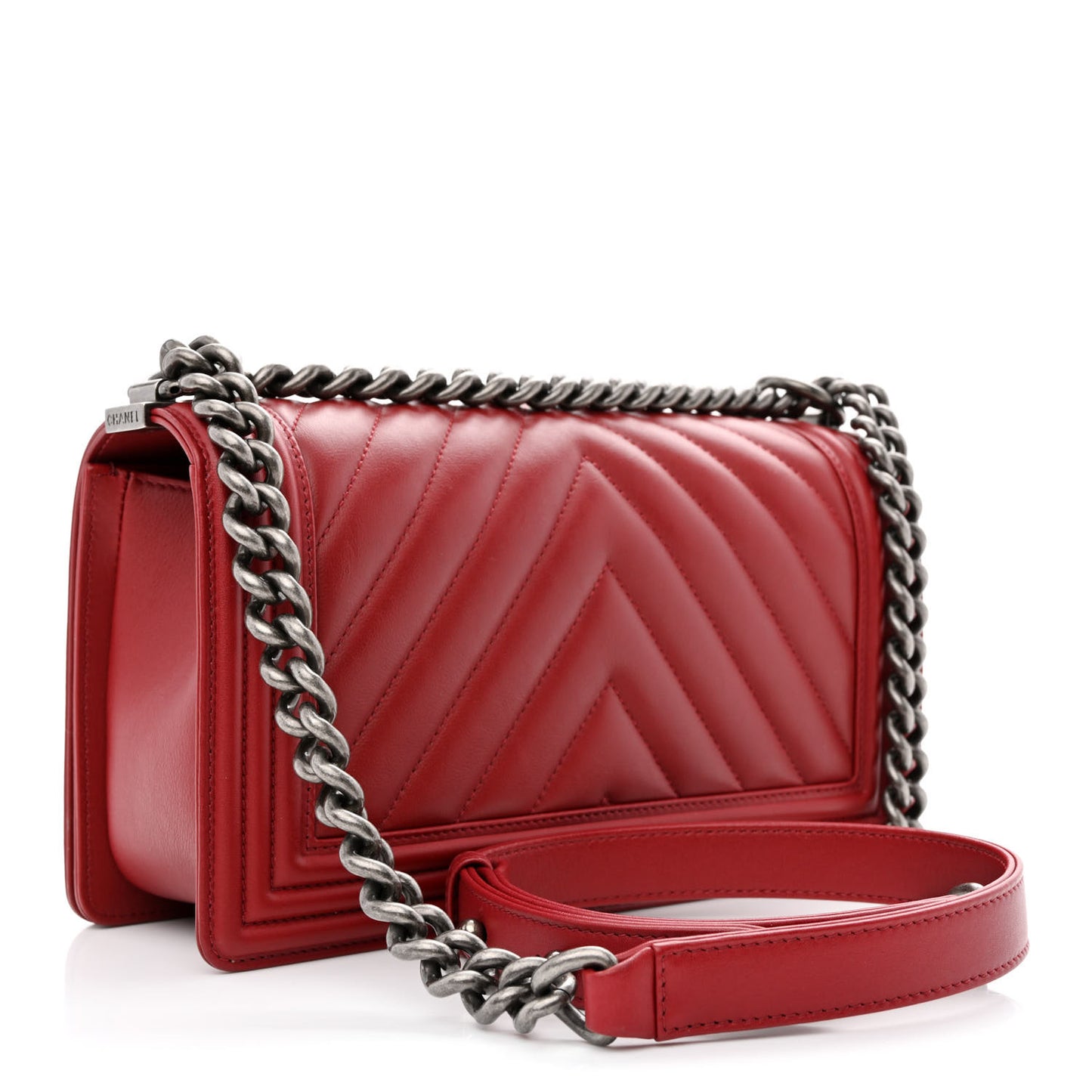 Lambskin Chevron Quilted Medium Boy Flap Dark Red