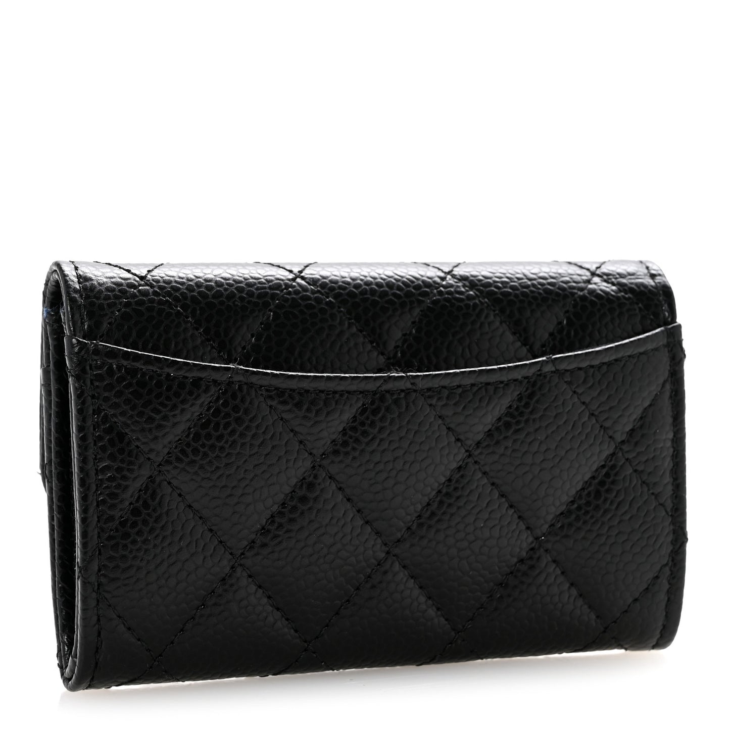 Caviar Quilted Flap Card Holder Wallet Black