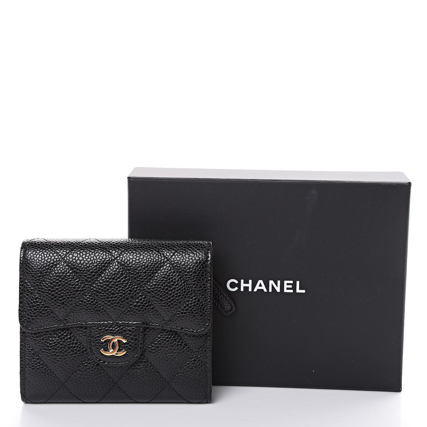 Caviar Quilted Compact Flap Wallet Black