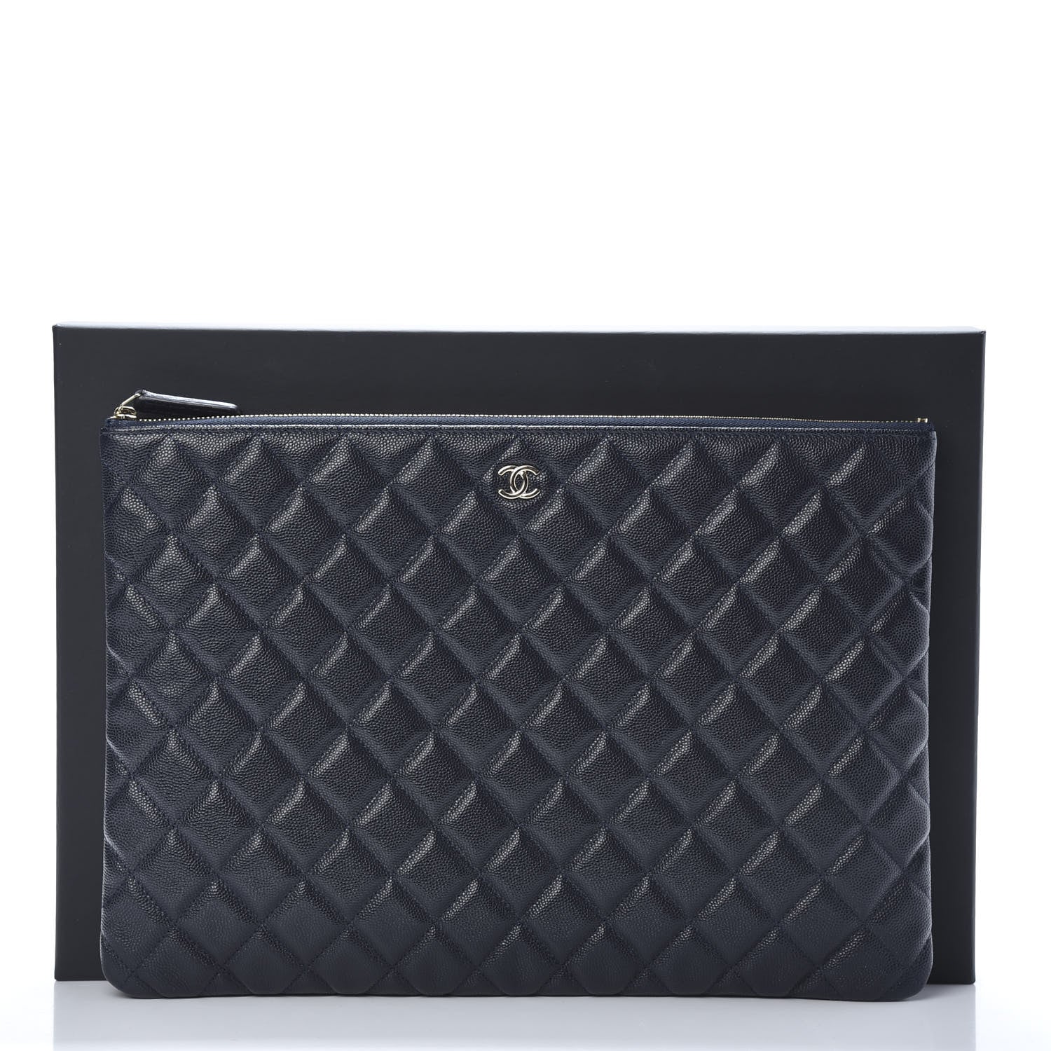 Chanel Caviar Quilted Large Cosmetic Case Dark Blue 8 of 8
