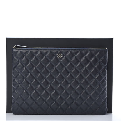 Chanel Caviar Quilted Large Cosmetic Case Dark Blue 8 of 8