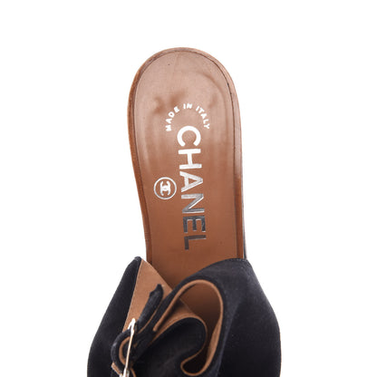 Chanel Suede CC Wood Clogs 37 Brown Black 9 of 16