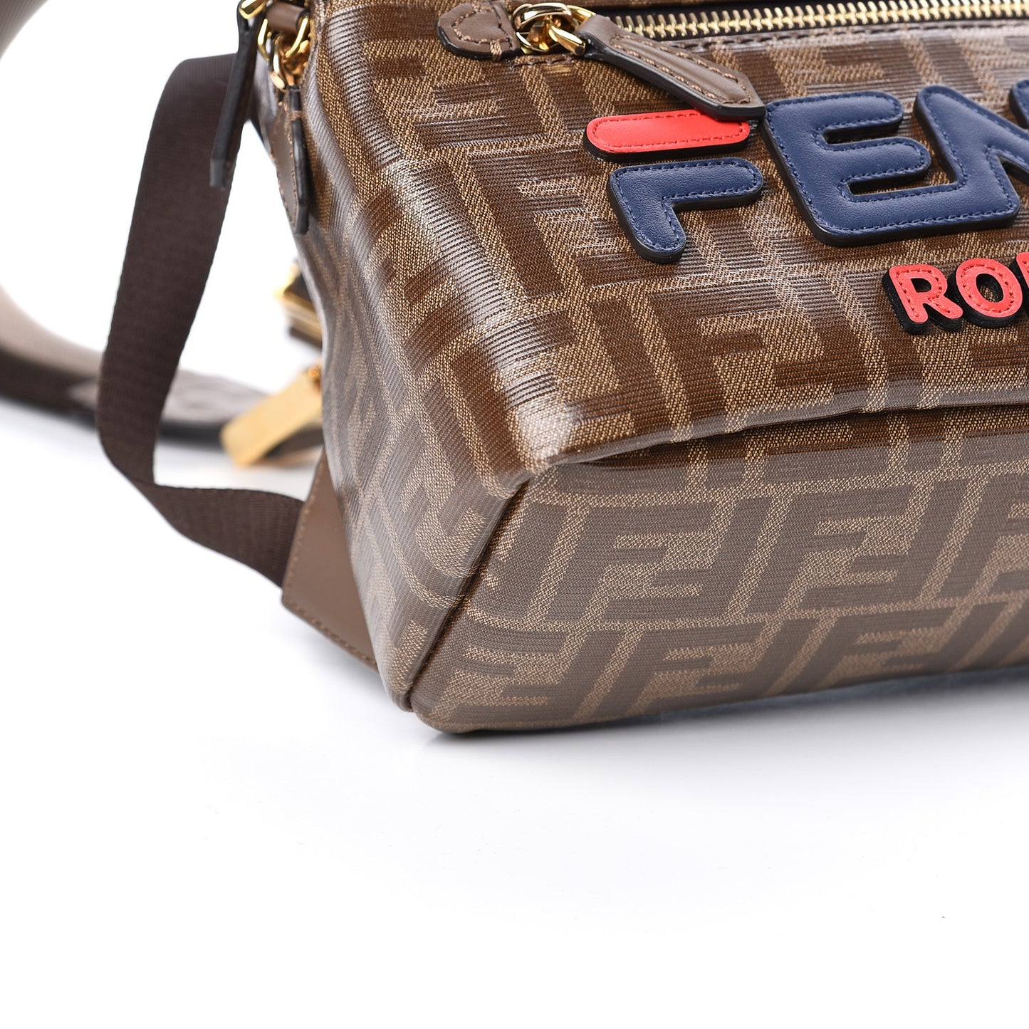 X FILA Glazed Fabric Vitello Century FF 1974 Mania Mini Backpack Mogano Panna Blueberry