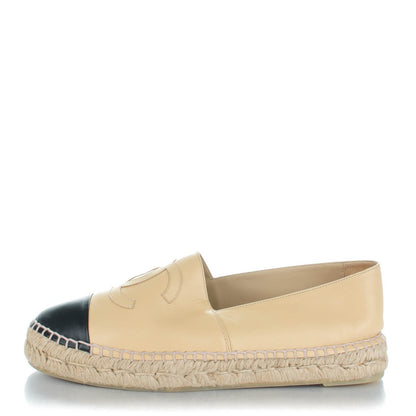 Chanel Lambskin CC Espadrilles 39 Beige Black 1 of 8