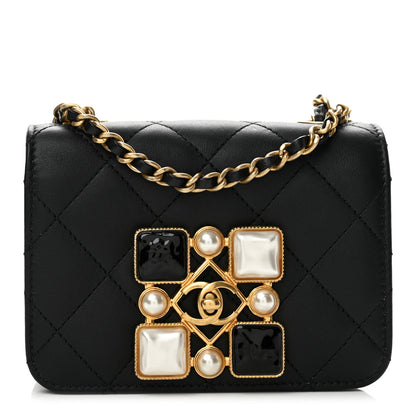 Chanel Calfskin Quilted Crystal Pearl Mini Flap Bag Black 1 of 12