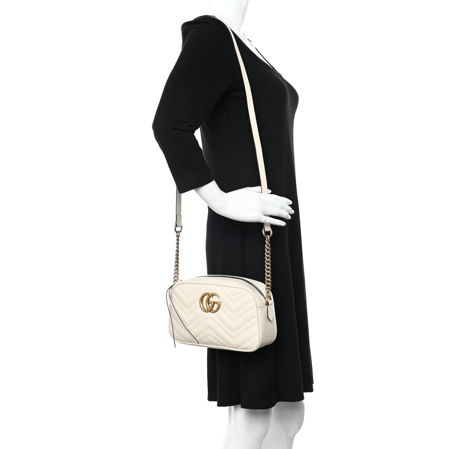 Calfskin Matelasse Small GG Marmont Chain Shoulder Bag White