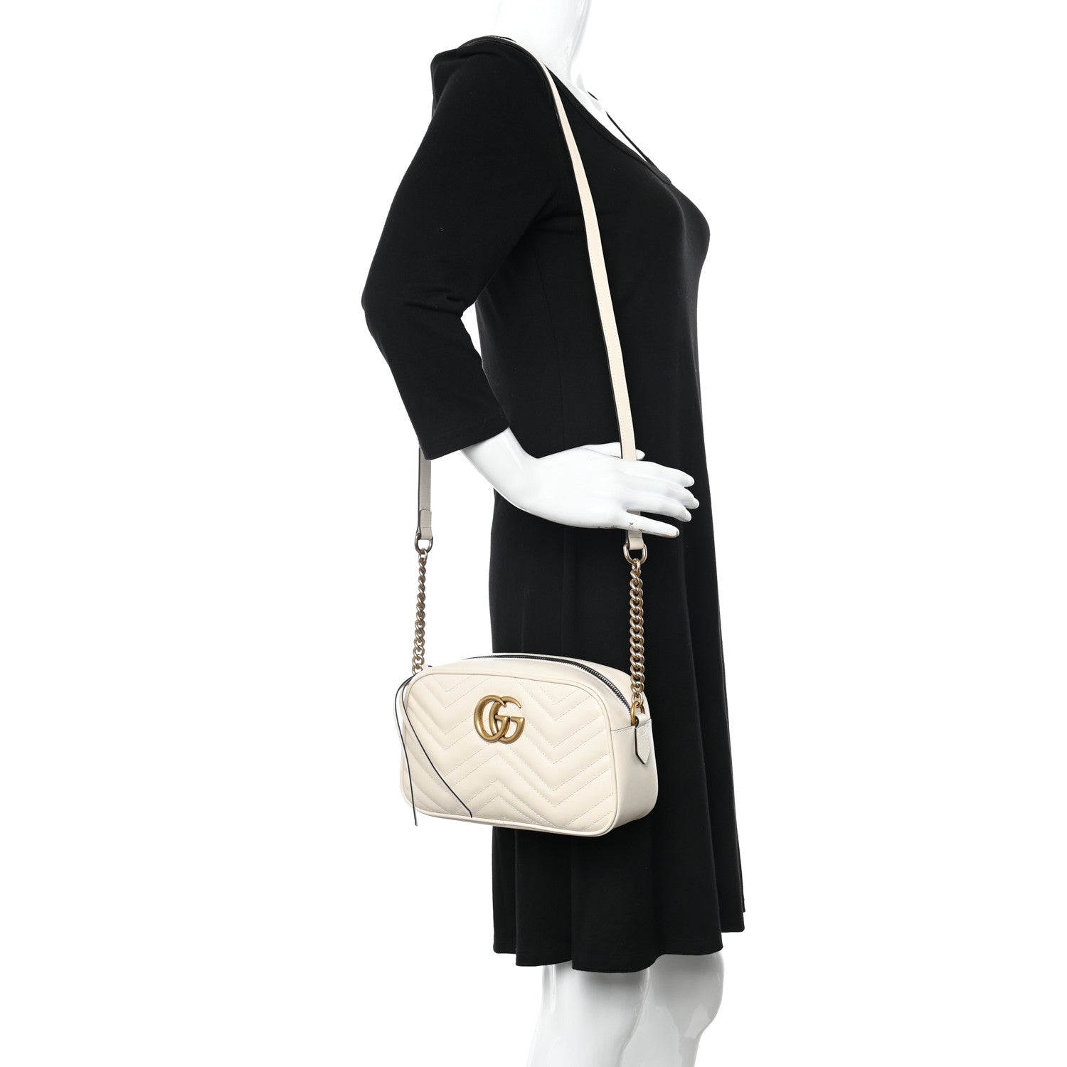 Gucci Calfskin Matelasse Small GG Marmont Chain Shoulder Bag White 2 of 13