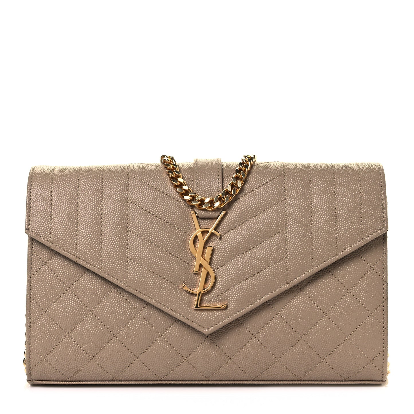 Grain De Poudre Mixed Matelasse Triquilt Monogram Chain Wallet Dark Beige