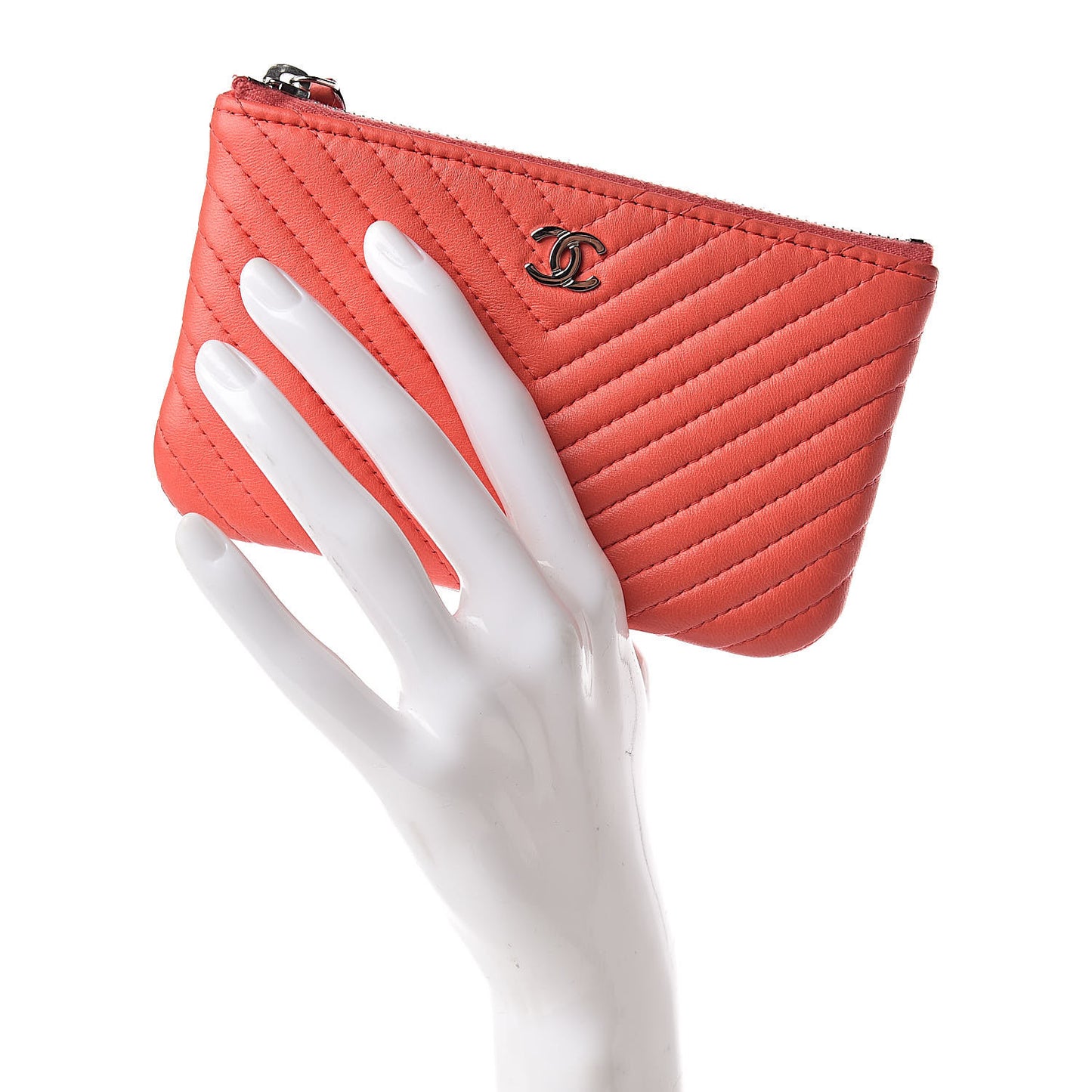 Lambskin Chevron Quilted Small Cosmetic Case Orange