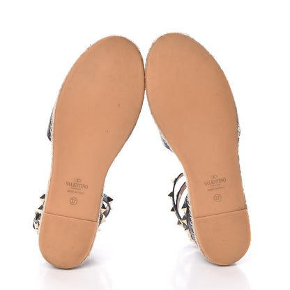 Valentino Garavani Grained Calfskin Rockstud Ankle Wrap Espadrille 20mm Flats 37 Black Light Cuir Natural 7 of 10