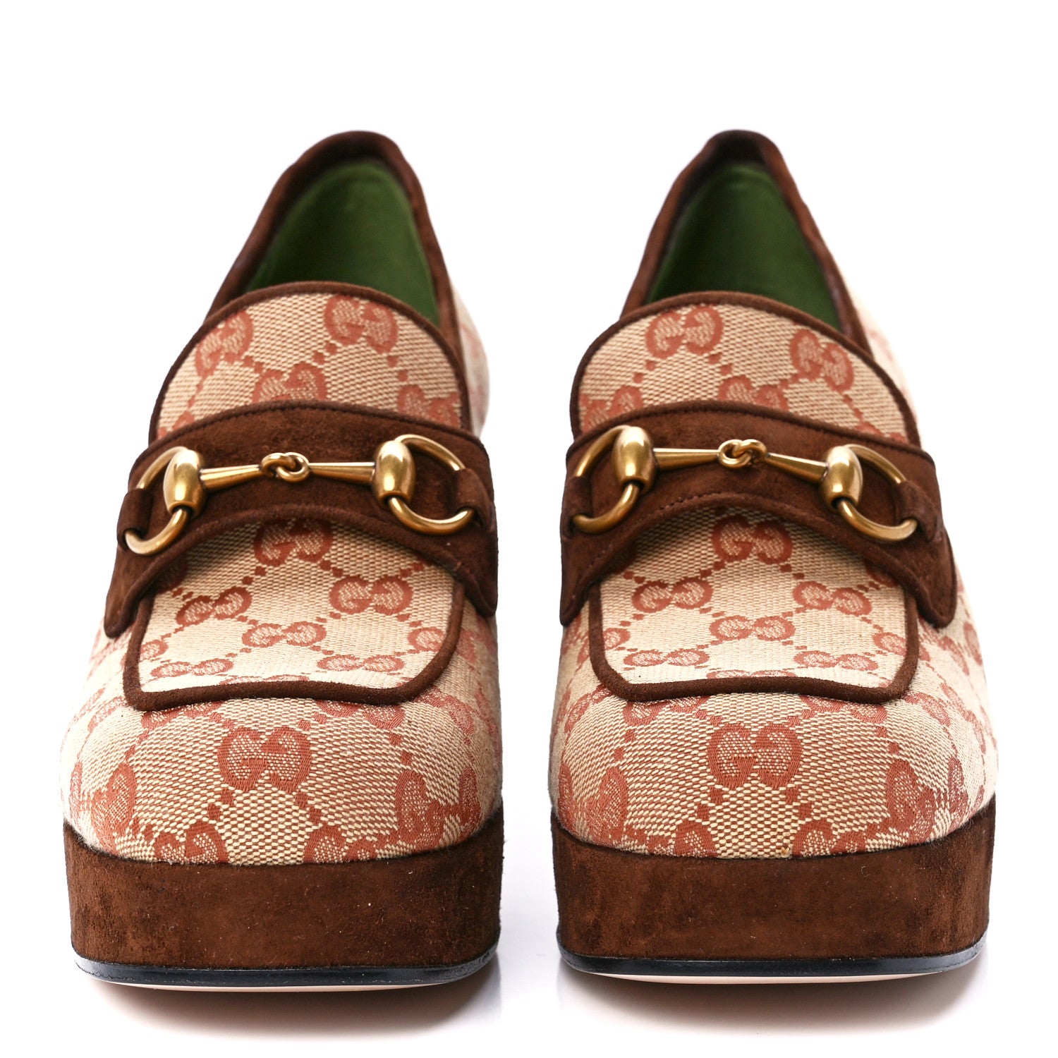 Gucci GG Monogram Suede Houdan Mid Heel Platform Loafers 39 Beige Ruggine Maroon 2 of 10