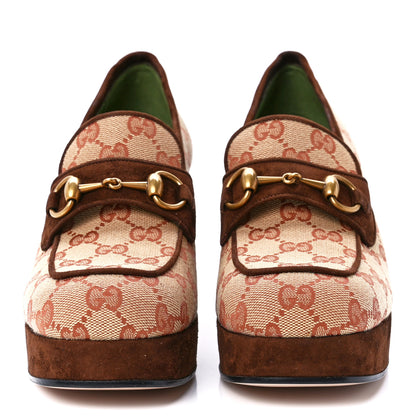 Gucci GG Monogram Suede Houdan Mid Heel Platform Loafers 39 Beige Ruggine Maroon 2 of 10