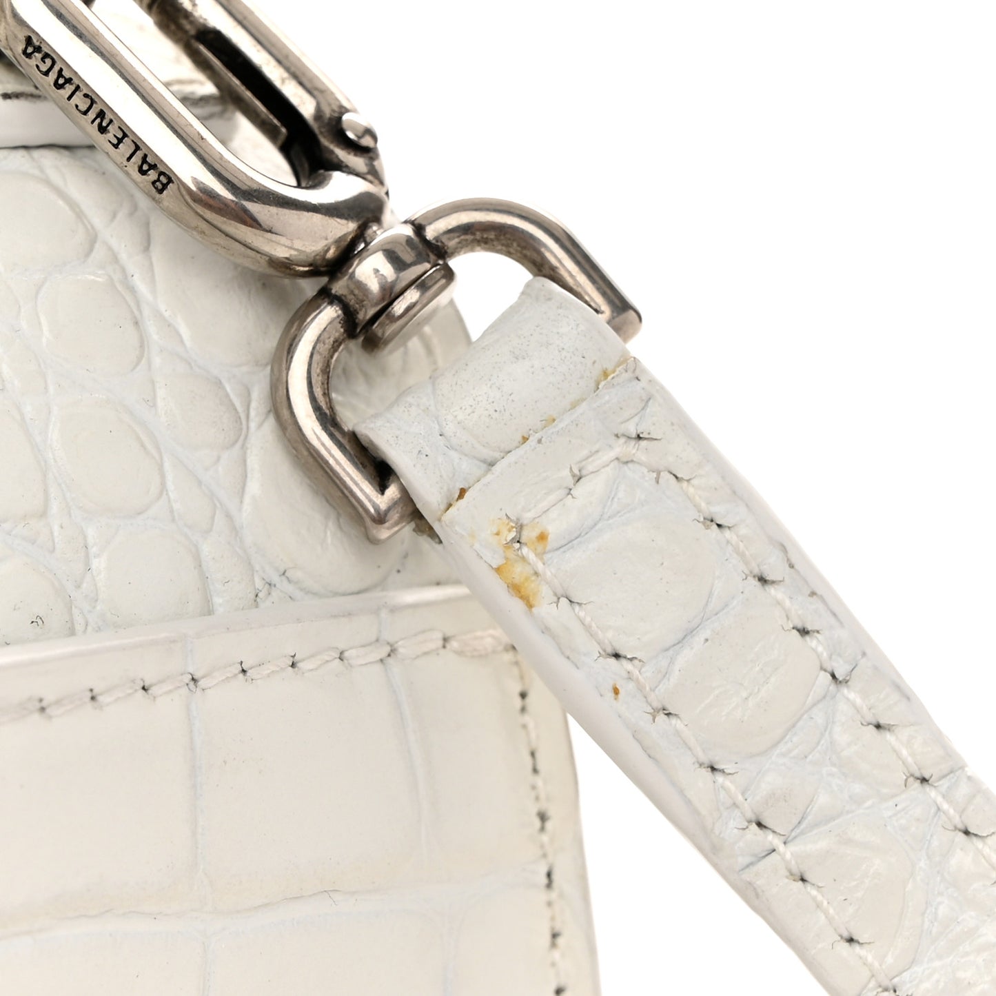Shiny Calfskin Crocodile Embossed Hourglass Top Handle Bag XS White