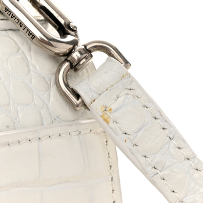 Balenciaga Shiny Calfskin Crocodile Embossed Hourglass Top Handle Bag XS White 11 of 11