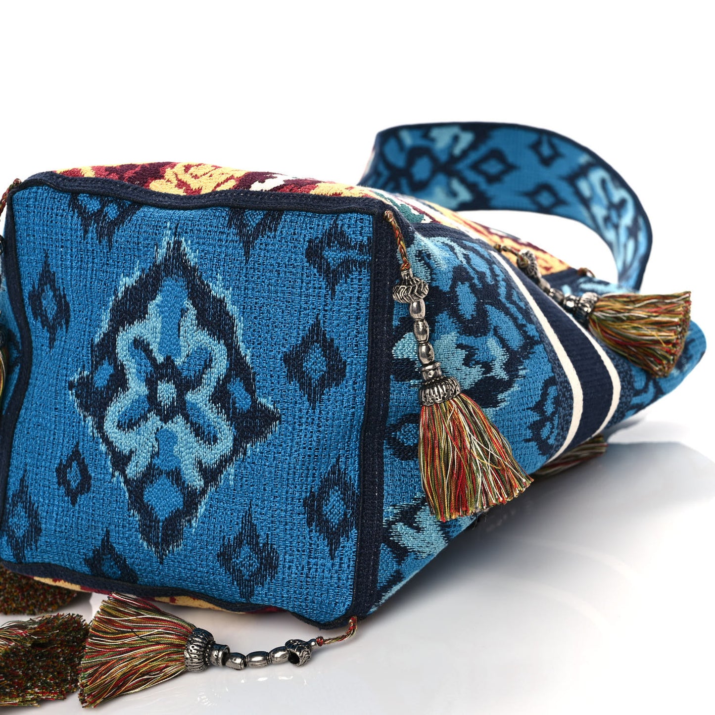 Canvas Embroidered Paisley D-Bubble Bucket Bag Blue Multicolor