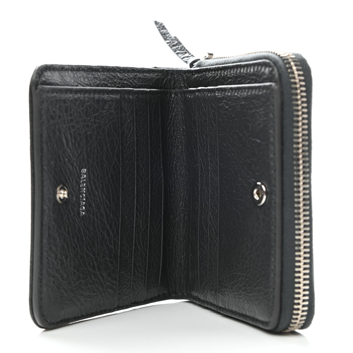 Agneau Classic Silver Hardware Compact Wallet Gris Fossile