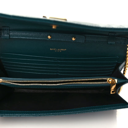 Saint Laurent Grain De Poudre Mixed Matelasse Triquilt Monogram Chain Wallet Sea Turquoise 5 of 10