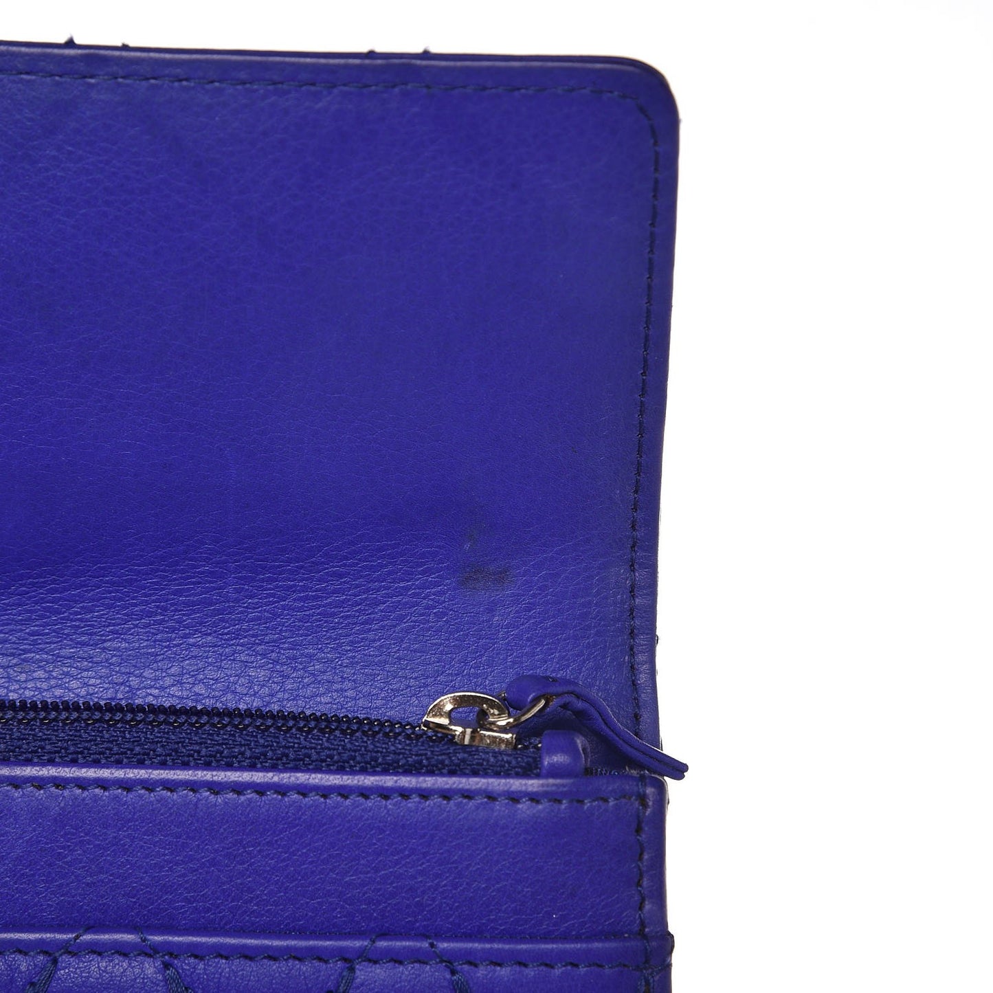Calfskin Stitched Fancy CC Long Double Wallet Blue