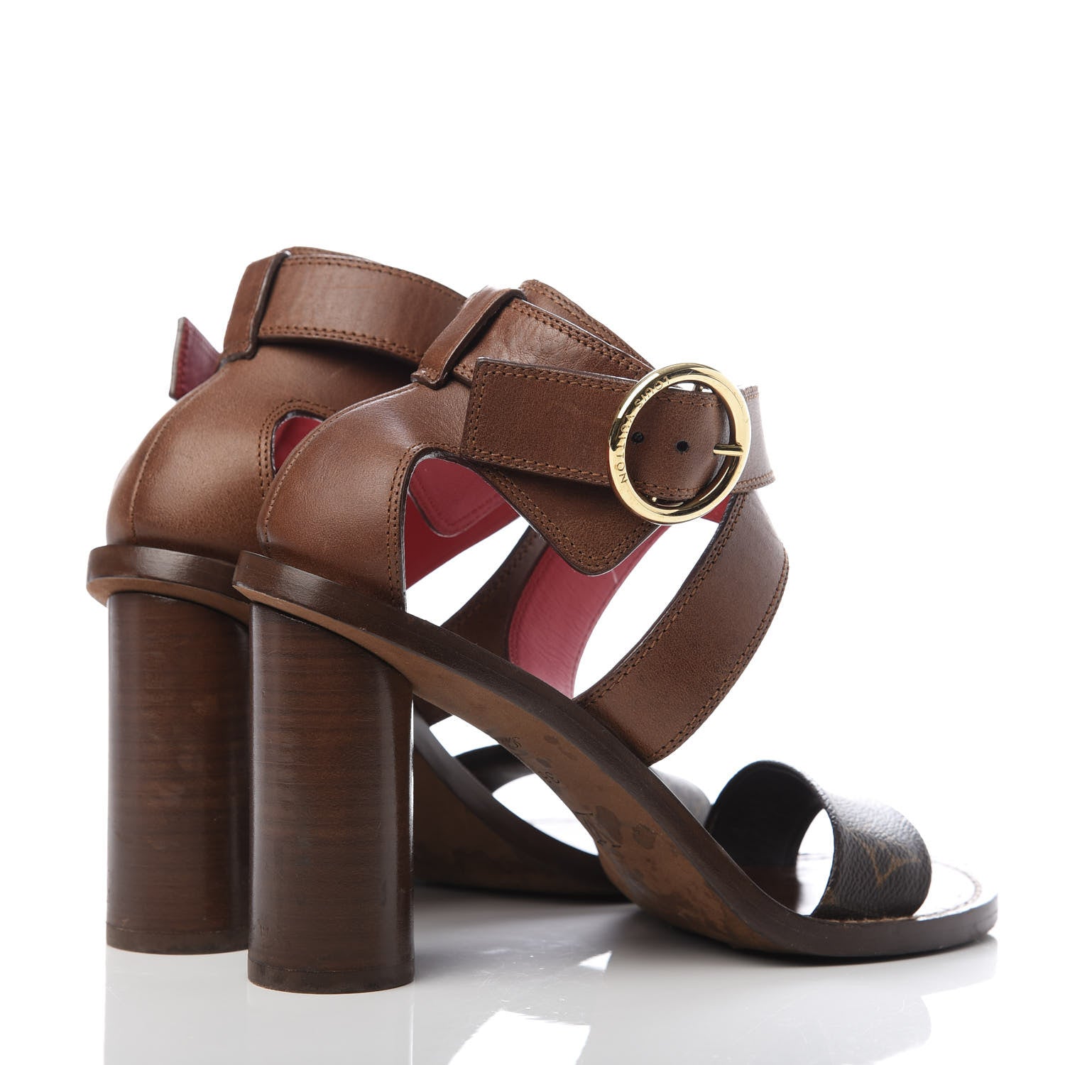Louis Vuitton Calfskin Monogram Ocean Drive Heeled Sandals 36.5 Cognac 4 of 9