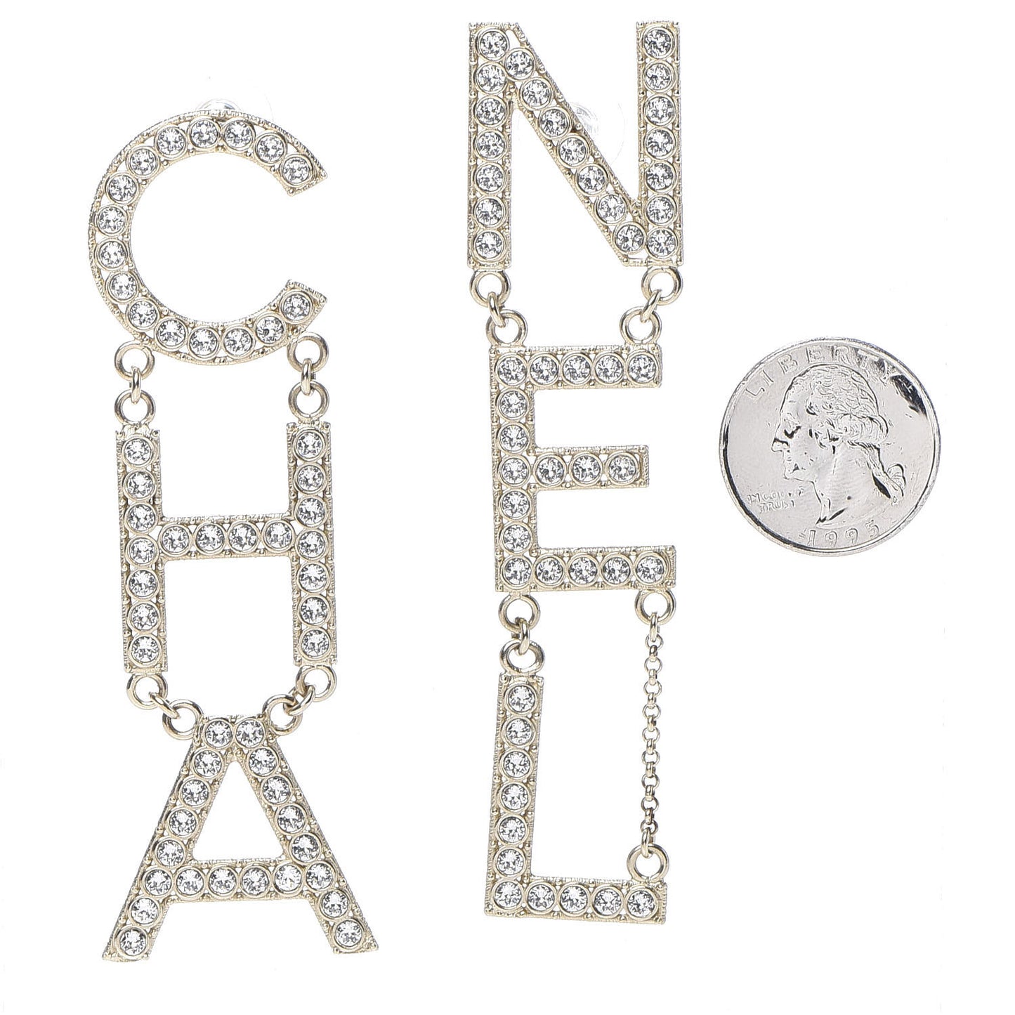 Crystal Cha-Nel Logo Drop Earrings Gold