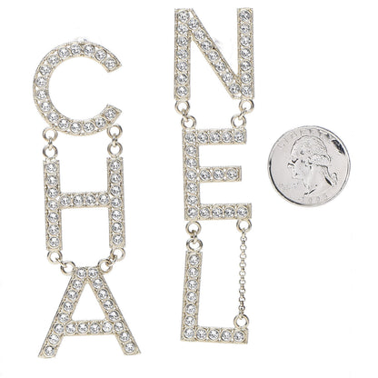 Chanel Crystal Cha-Nel Logo Drop Earrings Gold 2 of 5