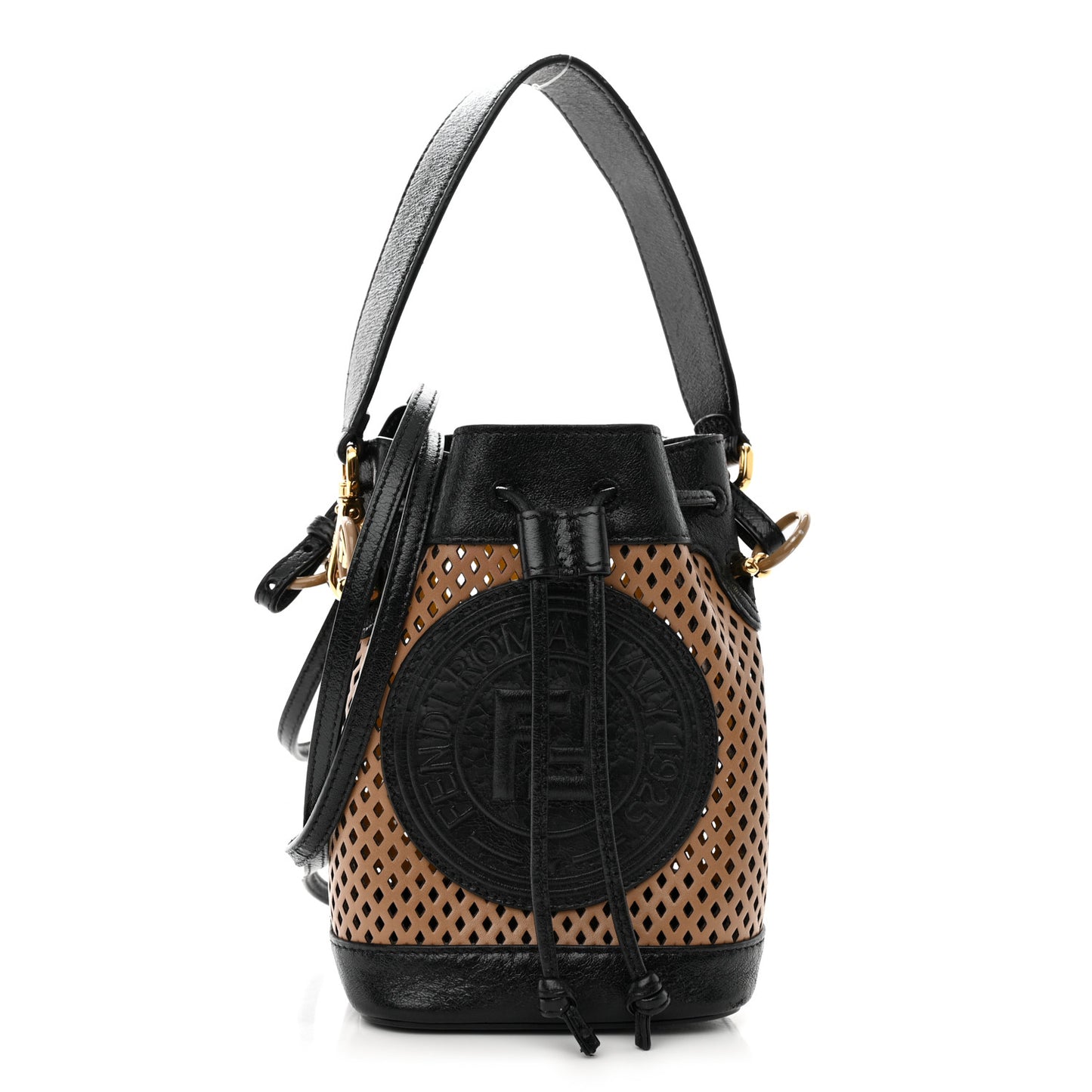 Vitello Liberty Glossy Lambskin F is Fendi Perforated Mini Mon Tresor Bucket Bag Sand Mimosa Black